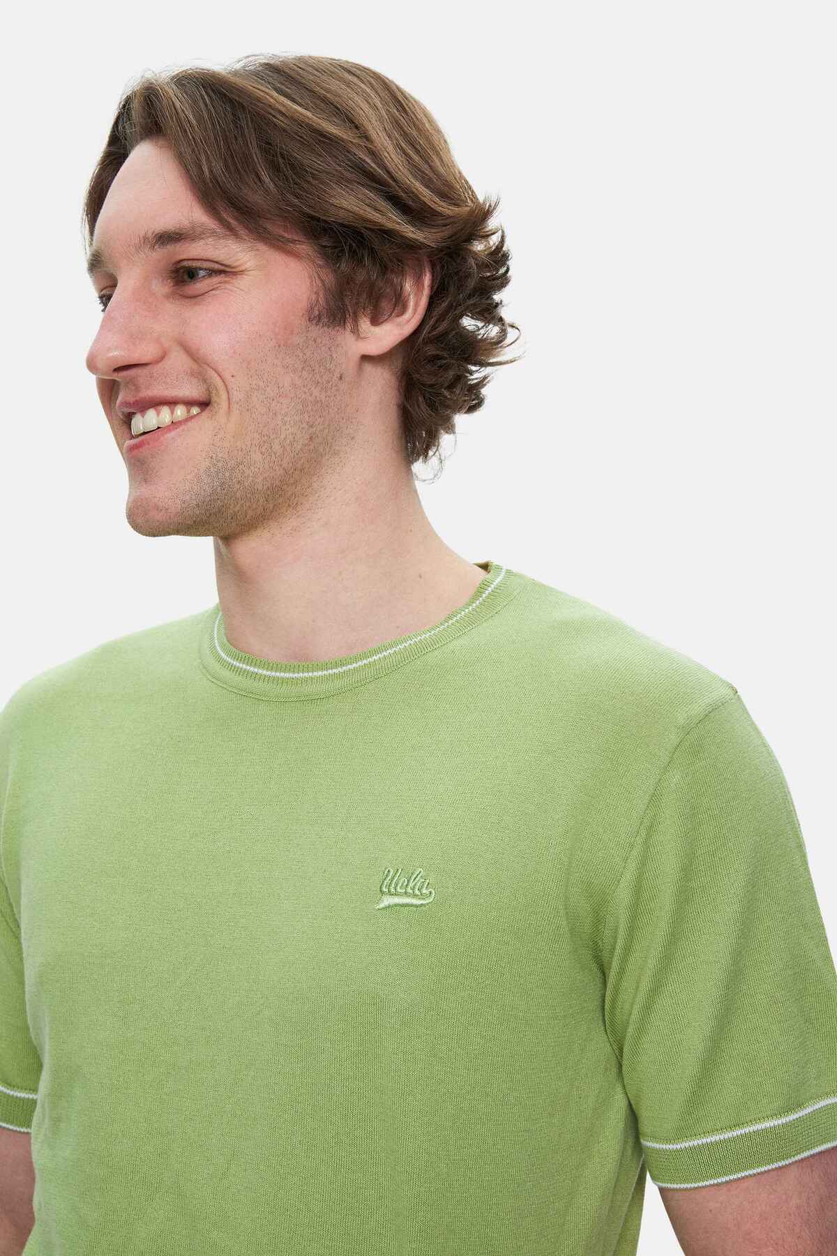 UCLA Tricou cu decolteu la baza gatului, imprimeu cu logo, regular fit, Verde inchis, FARED