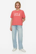 UCLA Tricou cu decolteu la baza gatului, imprimeu cu logo, regular fit, Roz deschis, EVERLEE
