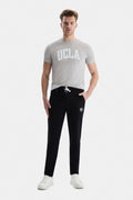 UCLA Pantaloni de trening cu elastic si snur in talie, fara manseta si logo discret, Negru, CONNOR