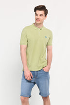 UCLA Tricou cu guler si nasturi, regular fit, logo brodat discret, Verde, LAKES