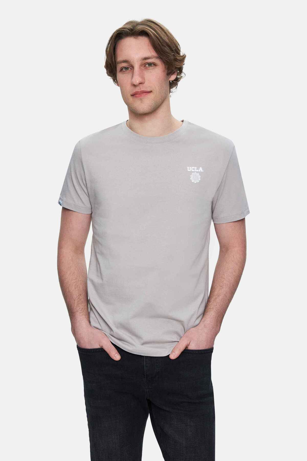 UCLA Tricou cu decolteu la baza gatului, imprimeu cu logo, regular fit, Gri, BASS