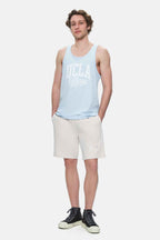UCLA Tricou cu decolteu la baza gatului, imprimeu cu logo, regular fit, SKYWAY, PEBBLE