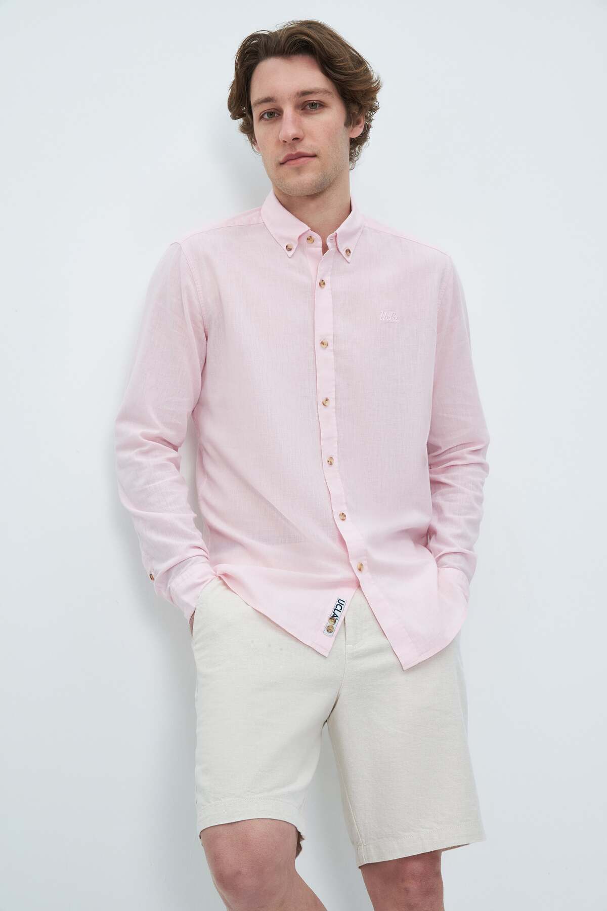 UCLA Camsa cu nasturi si guler, material lejer, regular fit Roz, JACQUEZ