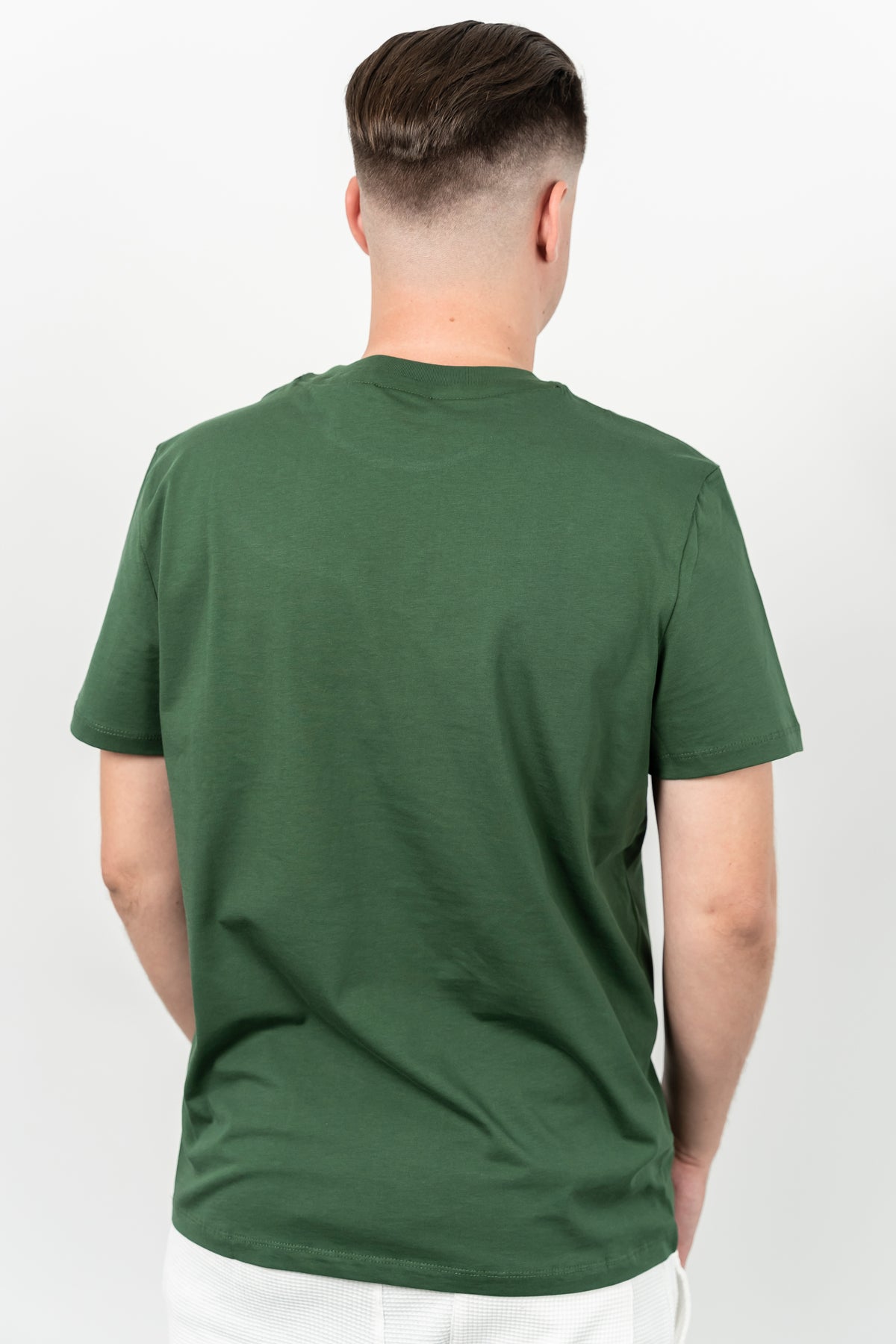 Starter, Tricou cu decolteu la baza gatului, logo discret, regular fit, WARREN, Verde inchis
