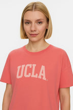 UCLA Tricou cu decolteu la baza gatului, imprimeu cu logo, regular fit, Roz deschis, EVERLEE