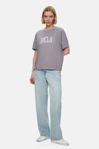 UCLA Tricou cu decolteu la baza gatului, imprimeu cu logo, regular fit, Gri, EVERLEE