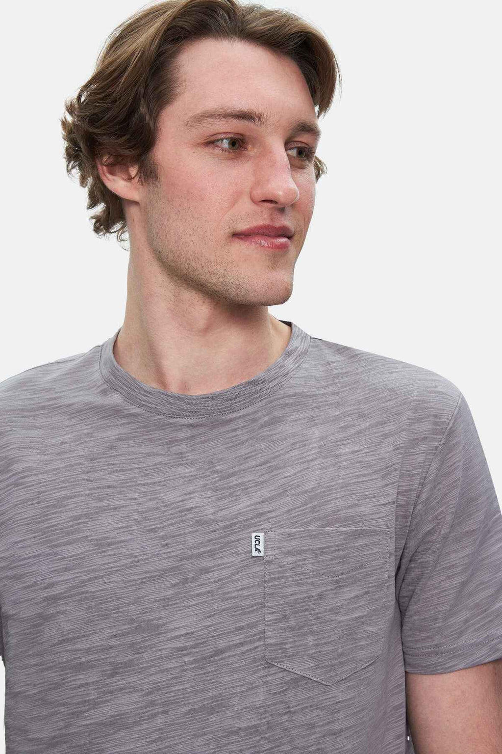 UCLA Tricou cu decolteu la baza gatului, imprimeu cu logo, regular fit, Gri, CALEB