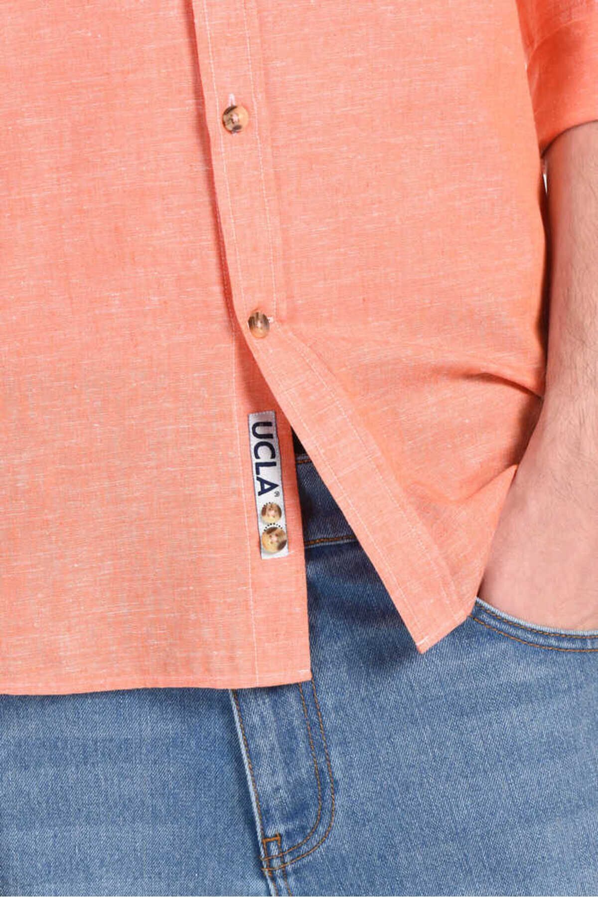 UCLA Camsa cu nasturi si guler, material lejer, regular fit Portocaliu, JACQUEZ