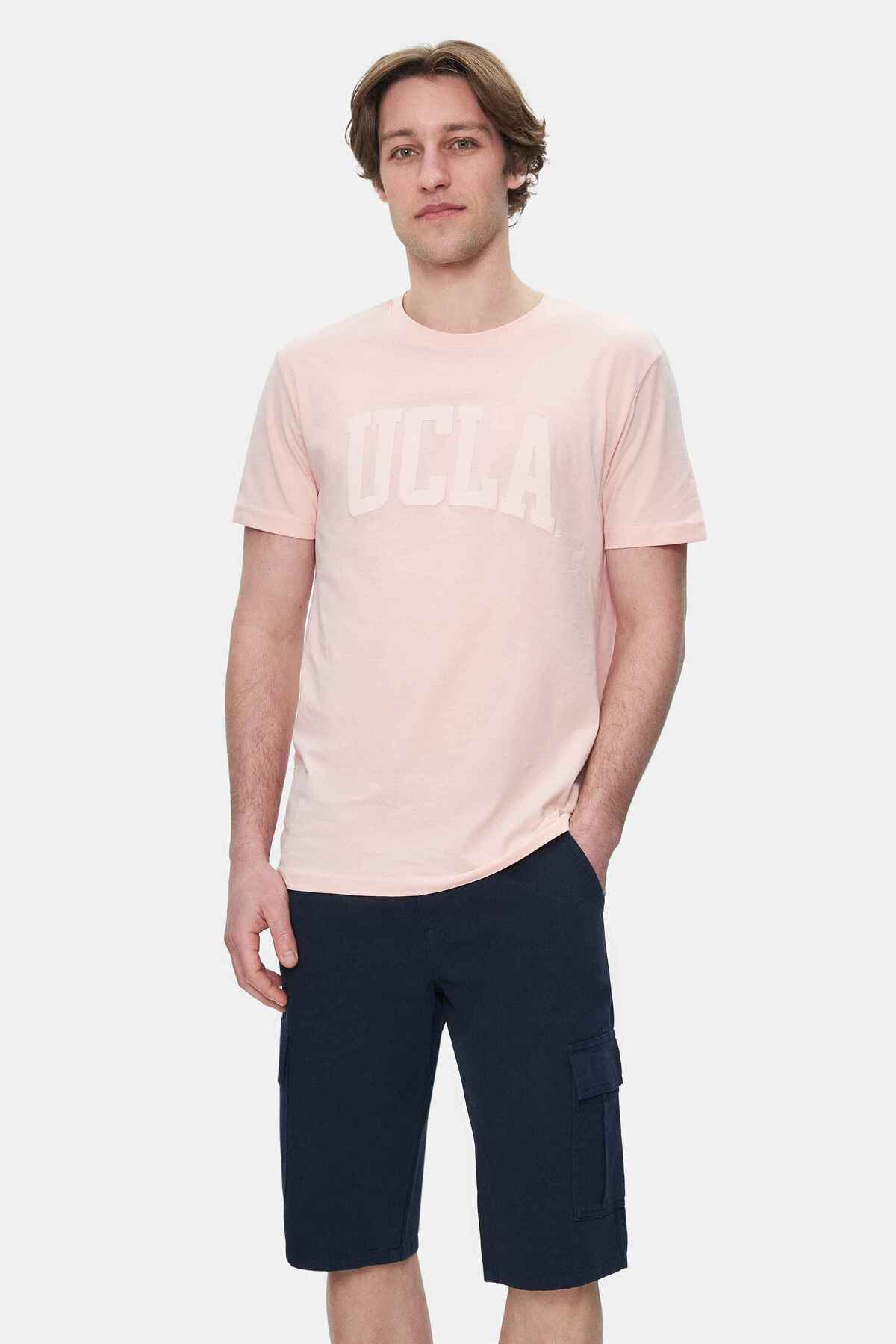 UCLA Tricou cu decolteu la baza gatului, imprimeu cu logo, regular fit, Roz, CULVER
