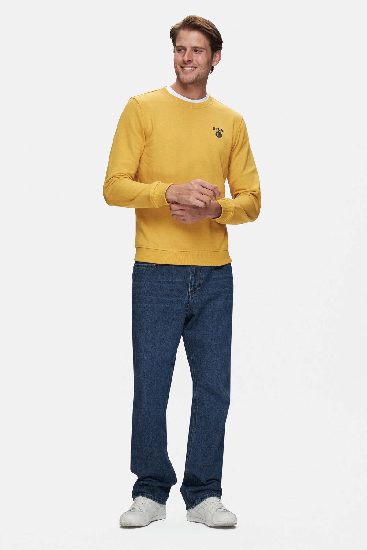 UCLA Bluza cu decolteu la baza gatului, regular fit, imprimeu cu logo, Galben, VALLEY