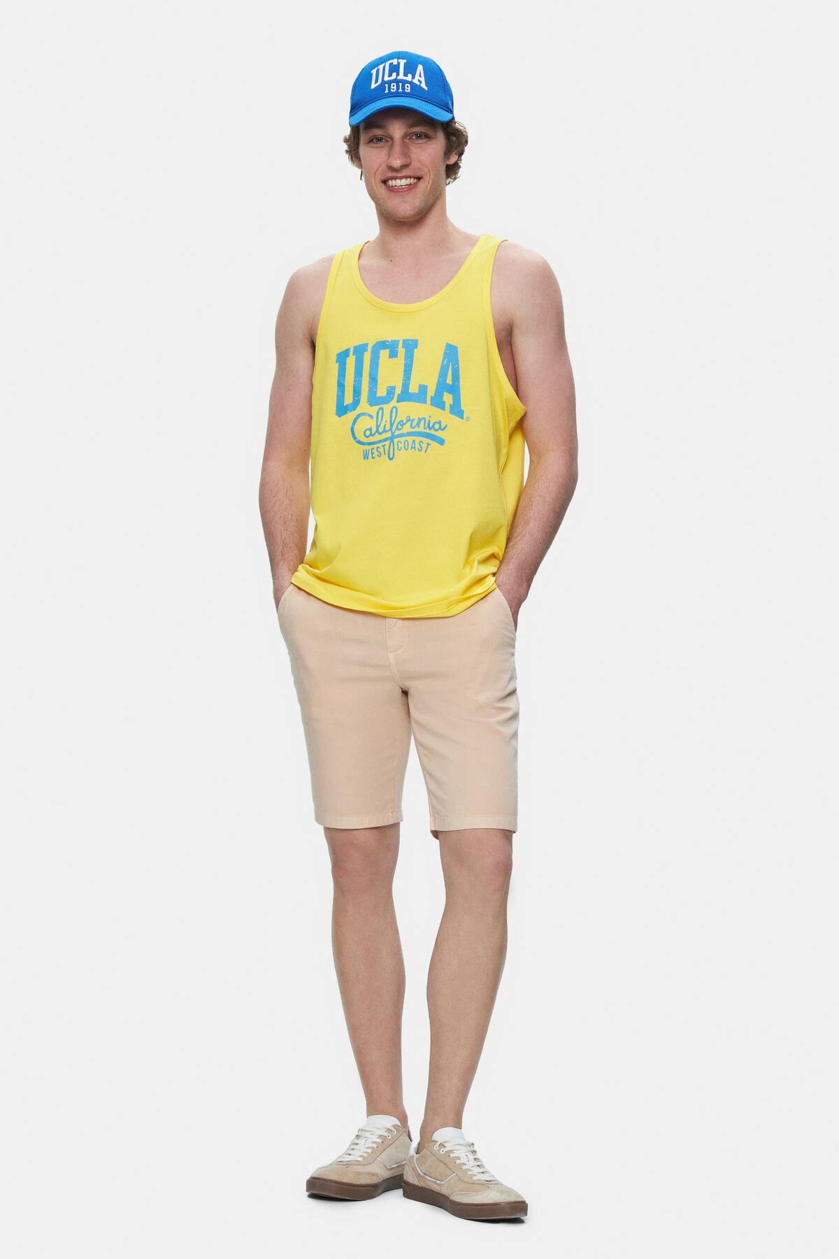 UCLA Tricou cu decolteu la baza gatului, imprimeu cu logo, regular fit, RAYFLOWER, PEBBLE