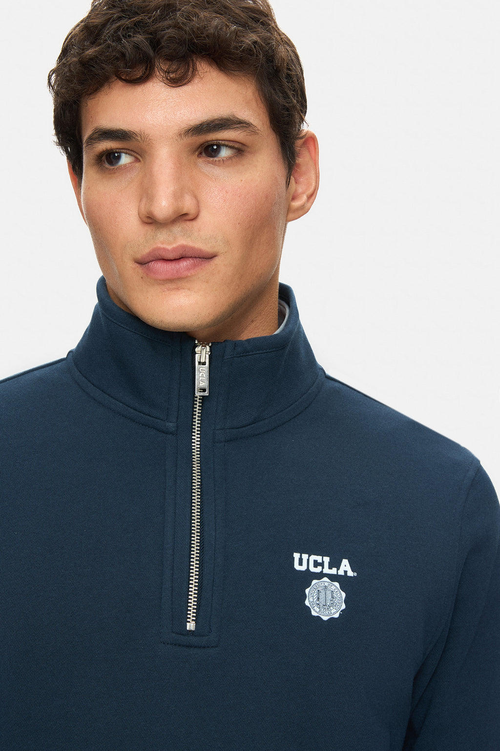 UCLA Bluza cu decolteu la baza gatului, regular fit, imprimeu cu logo, Bleumarin, LEON