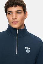 UCLA Bluza cu decolteu la baza gatului, regular fit, imprimeu cu logo, Bleumarin, LEON