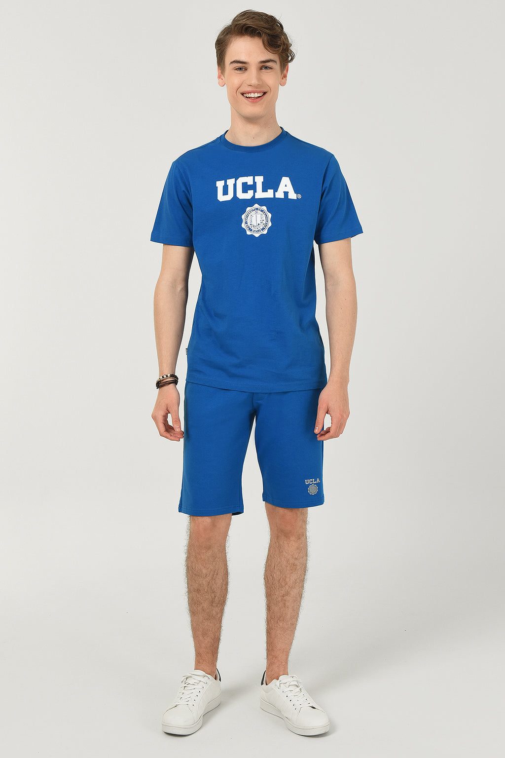 UCLA Tricou cu decolteu la baza gatului, imprimeu cu logo, regular fit, Albastru, GAYLEY