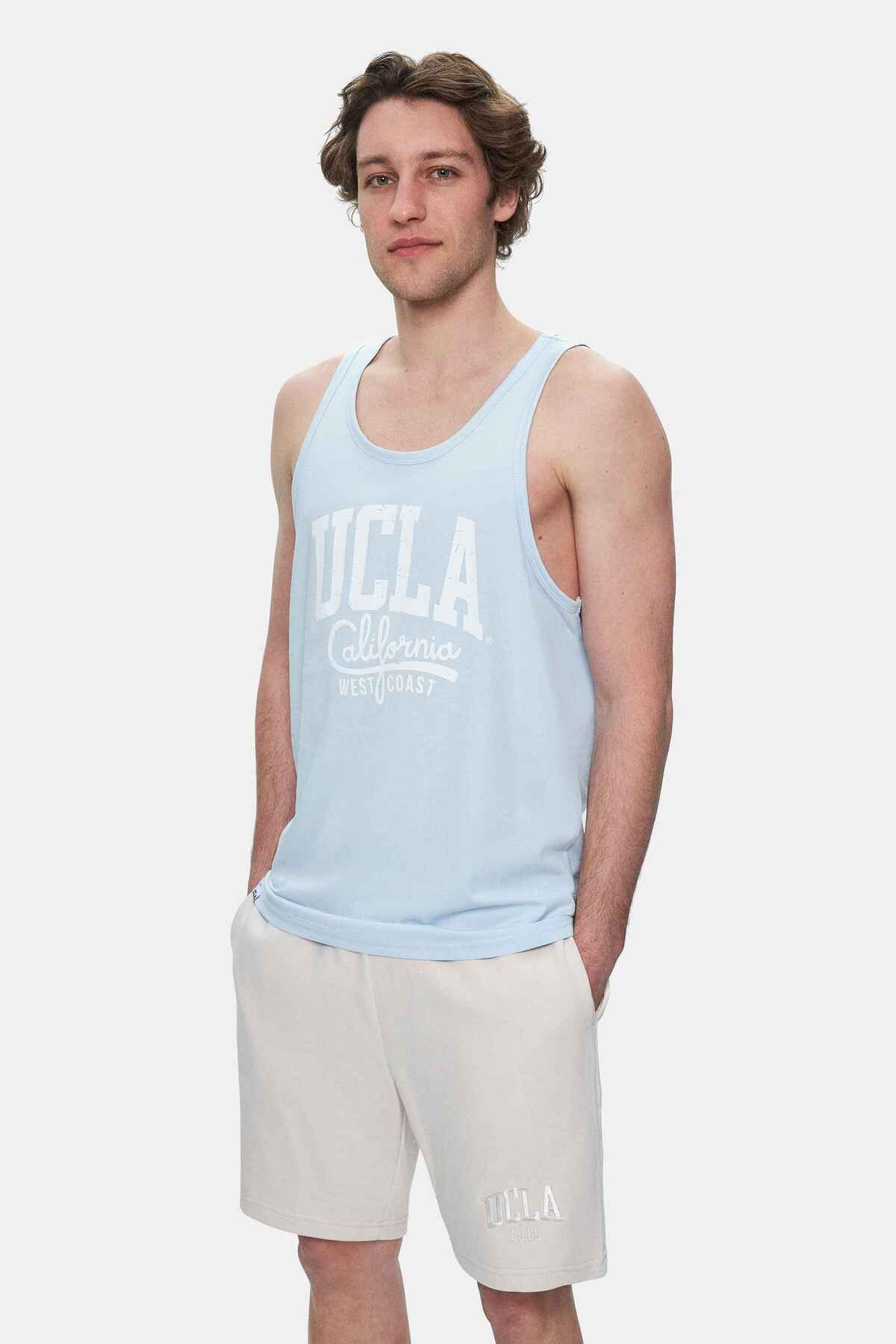 UCLA Tricou cu decolteu la baza gatului, imprimeu cu logo, regular fit, SKYWAY, PEBBLE
