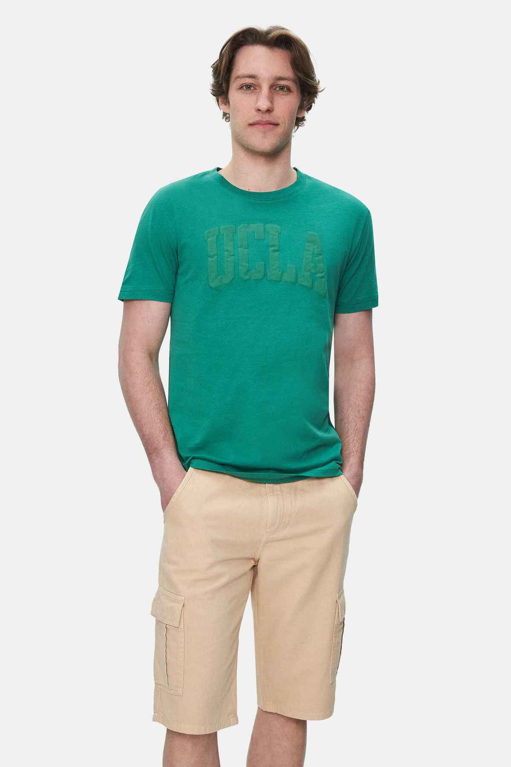 UCLA Tricou cu decolteu la baza gatului, imprimeu cu logo, regular fit, Verde, CULVER
