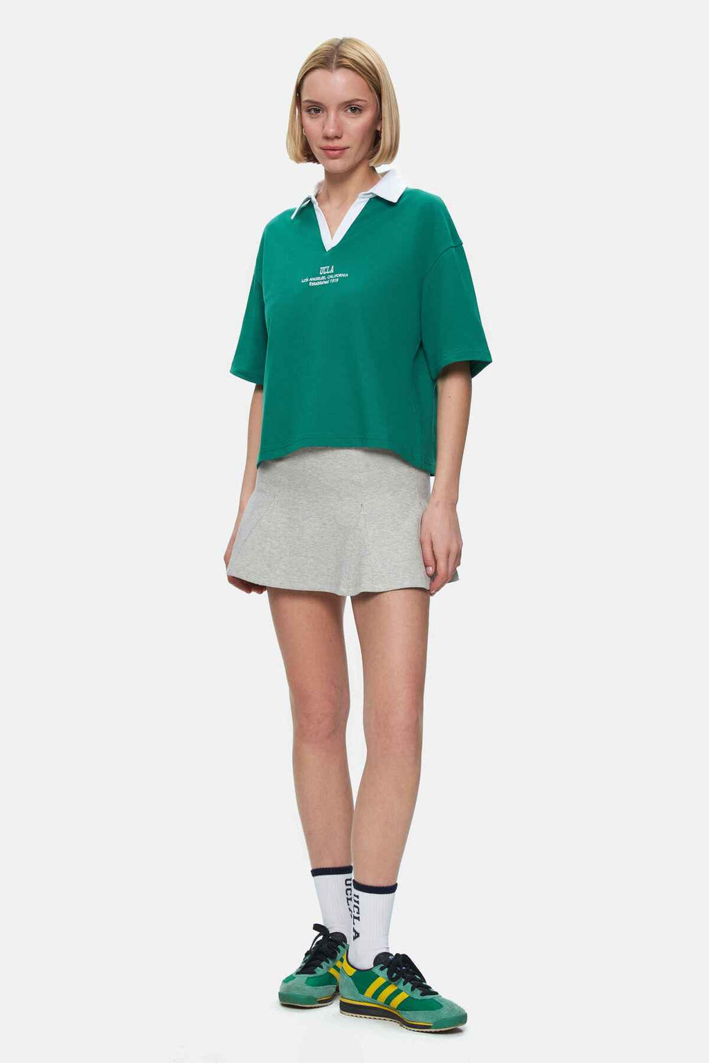 UCLA Tricou cu decolteu la baza gatului, imprimeu cu logo, regular fit, Verde, POLLY