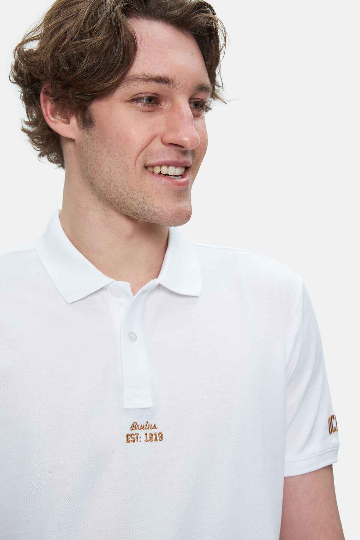 UCLA Tricou cu decolteu la baza gatului, imprimeu cu logo, regular fit, Alb, QUINTON