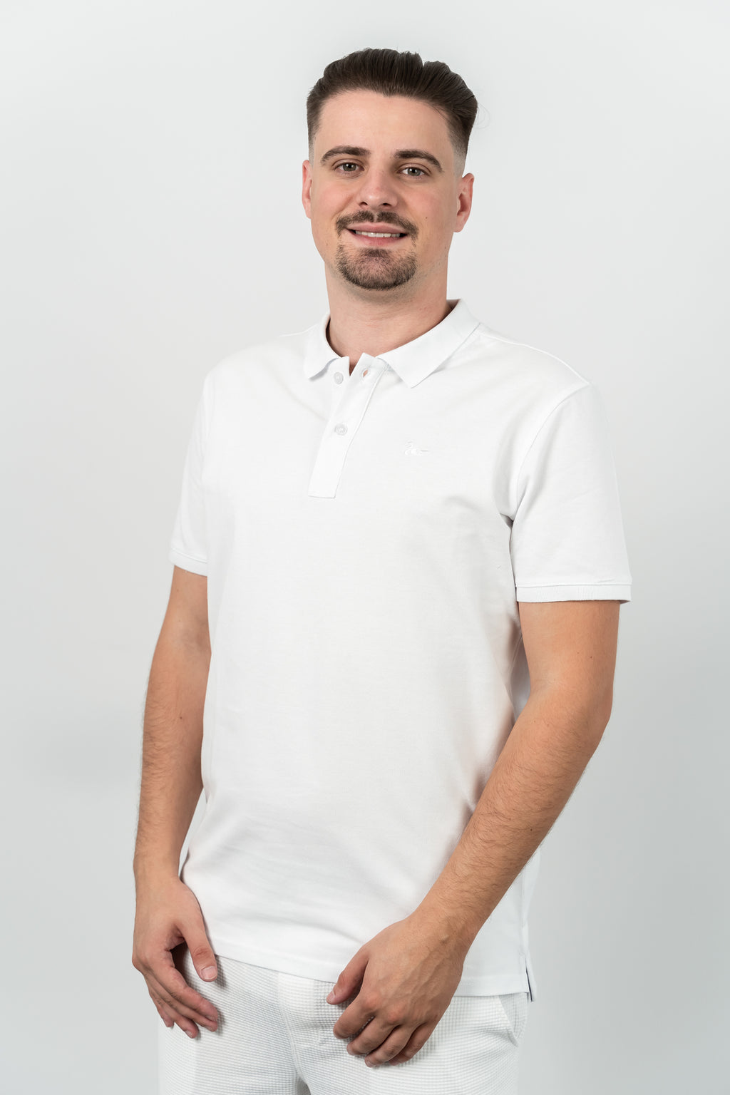 Les Canards, Tricou cu guler, detaliu cu logo brodat, regular fit, LAKES, Alb