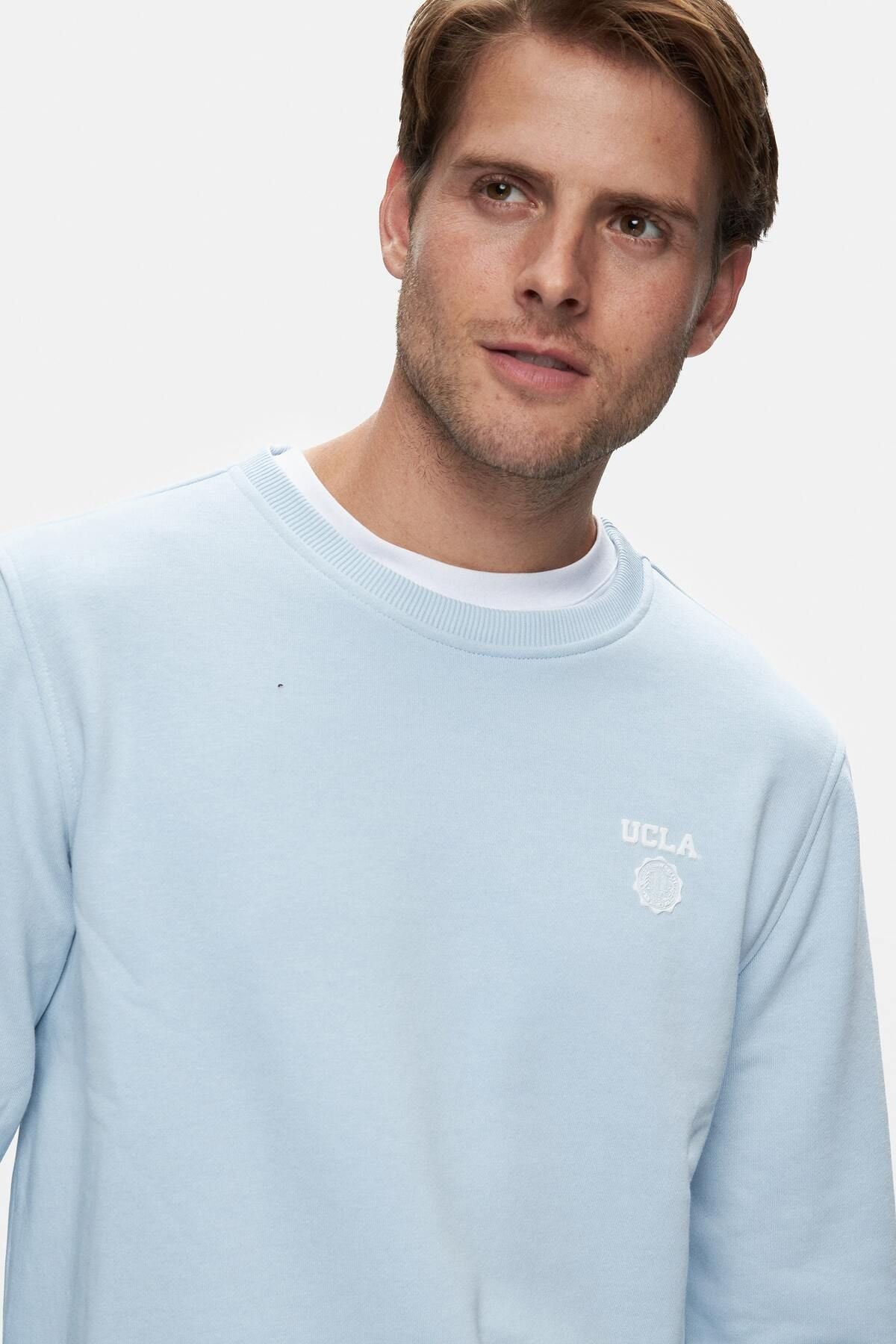 UCLA Bluza cu decolteu la baza gatului, regular fit, imprimeu cu logo, Albastru, VALLEY