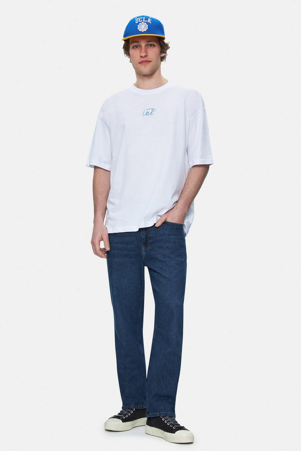 UCLA Tricou cu decolteu la baza gatului, imprimeu cu logo, regular fit, Alb, SINCLAIR