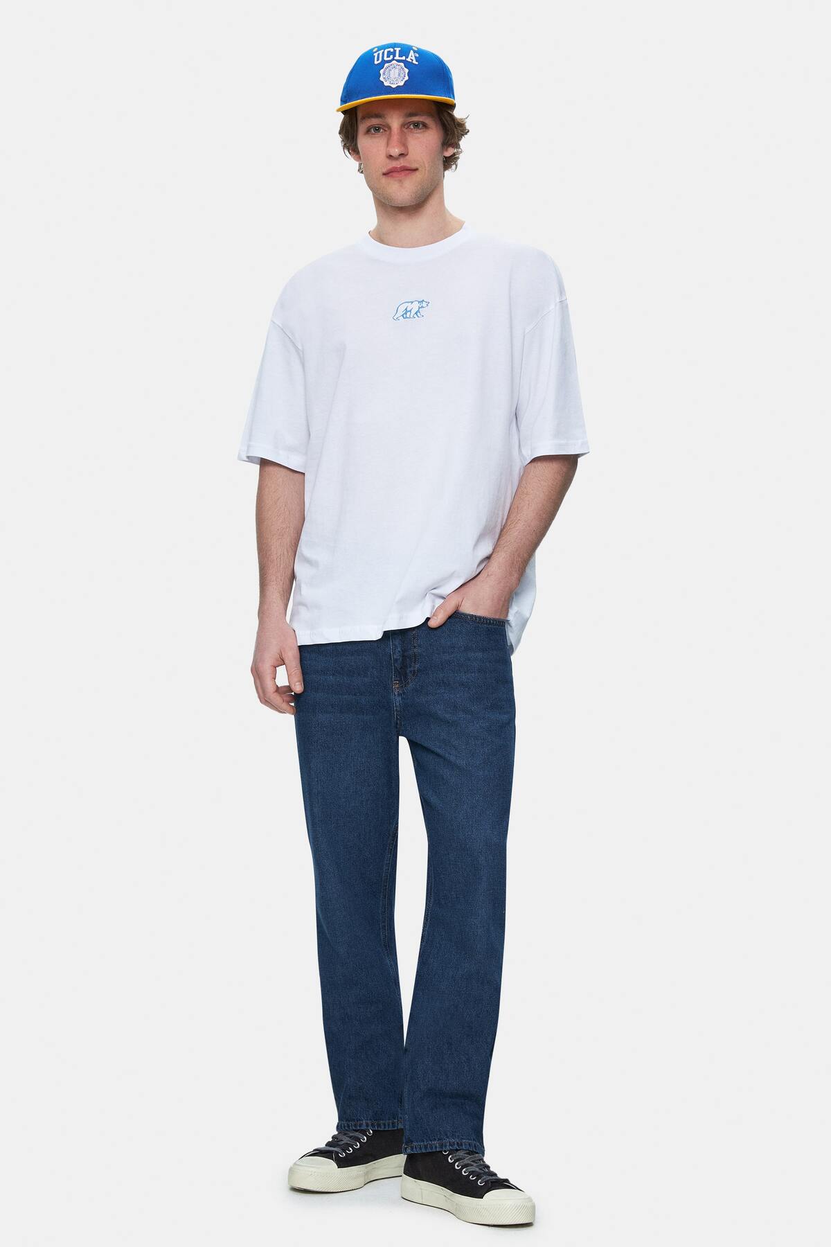 UCLA Tricou cu decolteu la baza gatului, imprimeu cu logo, regular fit, Alb, SINCLAIR