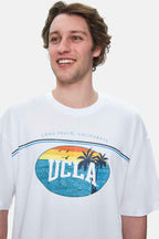 UCLA Tricou cu decolteu la baza gatului, imprimeu cu logo, regular fit, Alb, AIRE