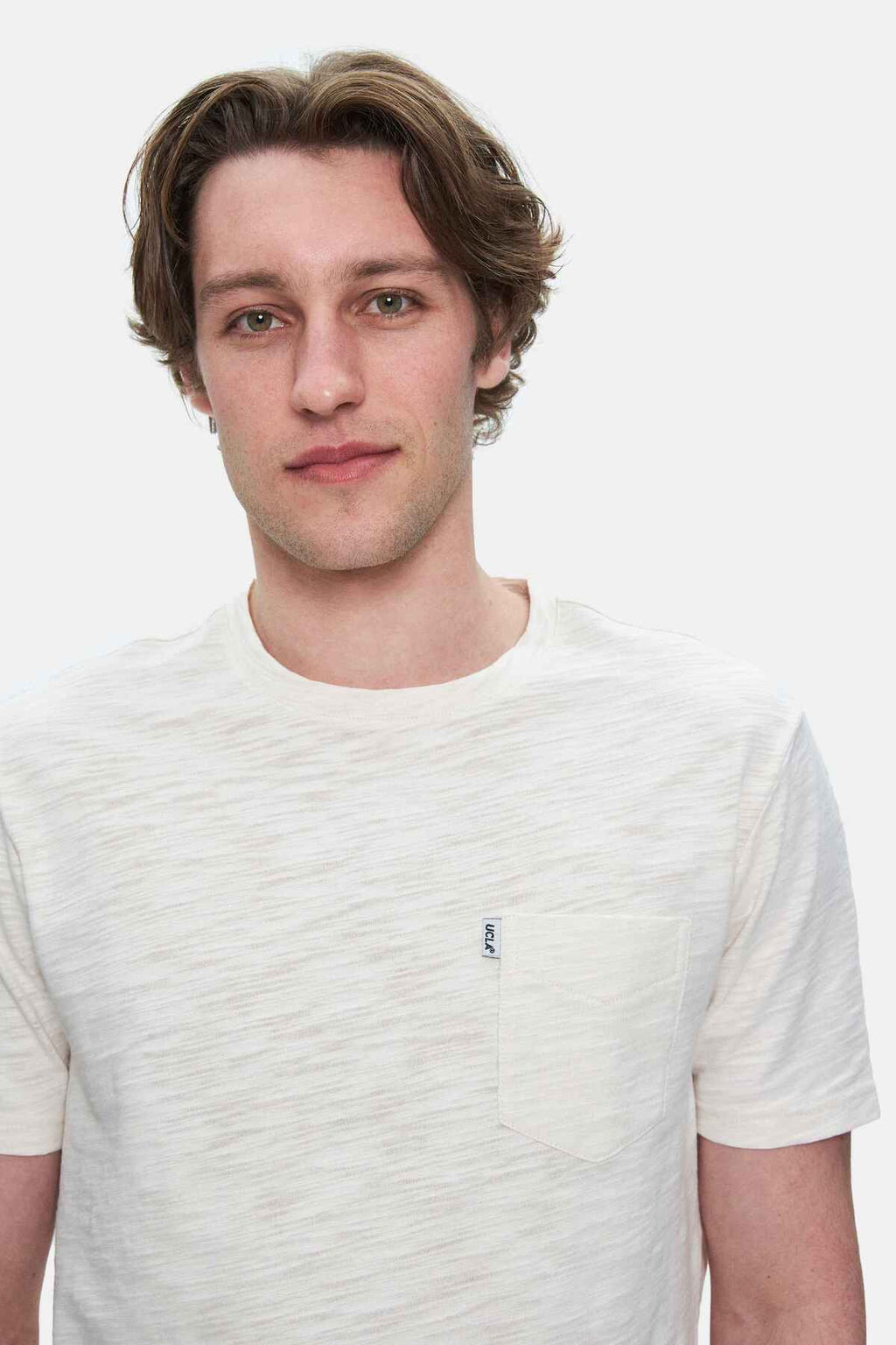 UCLA Tricou cu decolteu la baza gatului, imprimeu cu logo, regular fit, Alb, CALEB