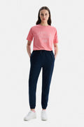 UCLA Pantaloni de trening cu elastic si snur in talie, manseta elastica si logo discret, Bleumarin, JEZEBEL