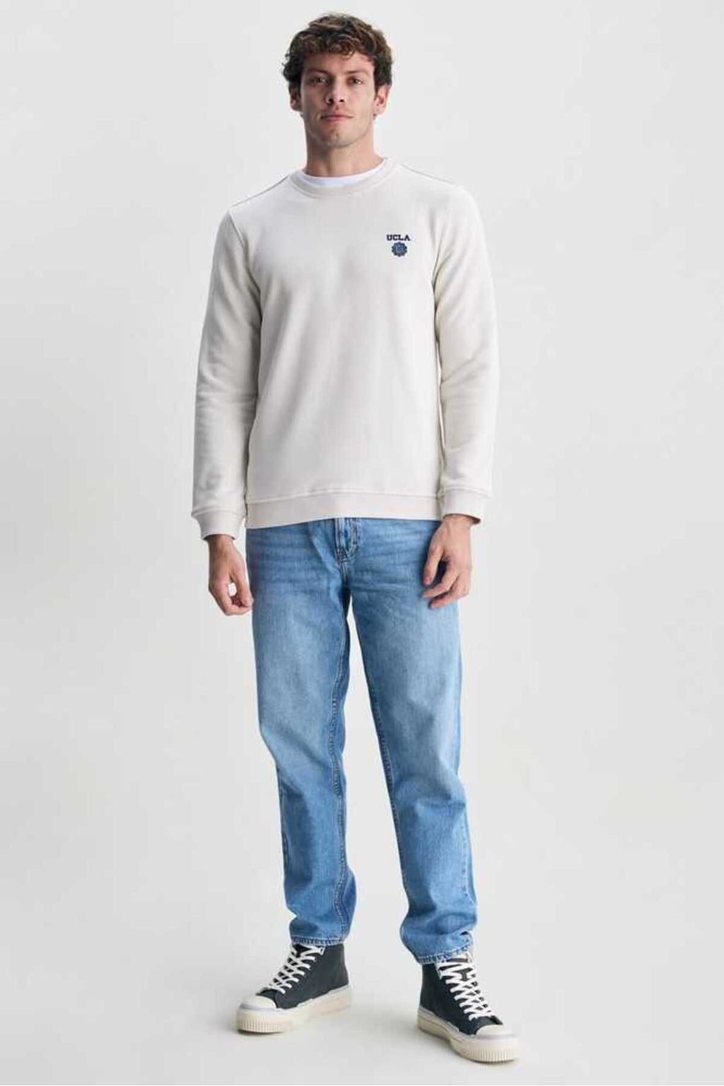 UCLA Bluza cu decolteu la baza gatului, regular fit, imprimeu cu logo, Alb, VALLEY