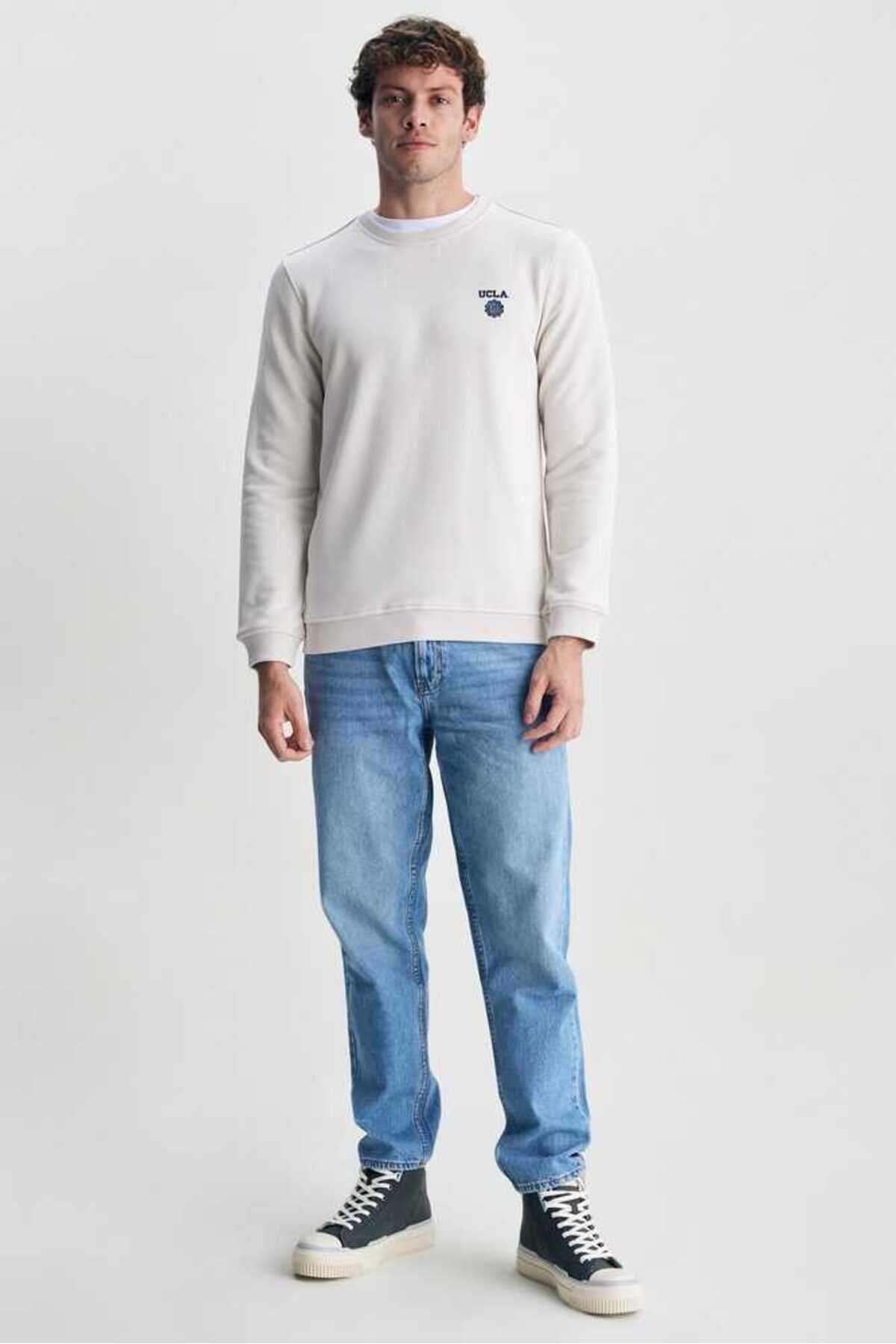 UCLA Bluza cu decolteu la baza gatului, regular fit, imprimeu cu logo, Alb, VALLEY