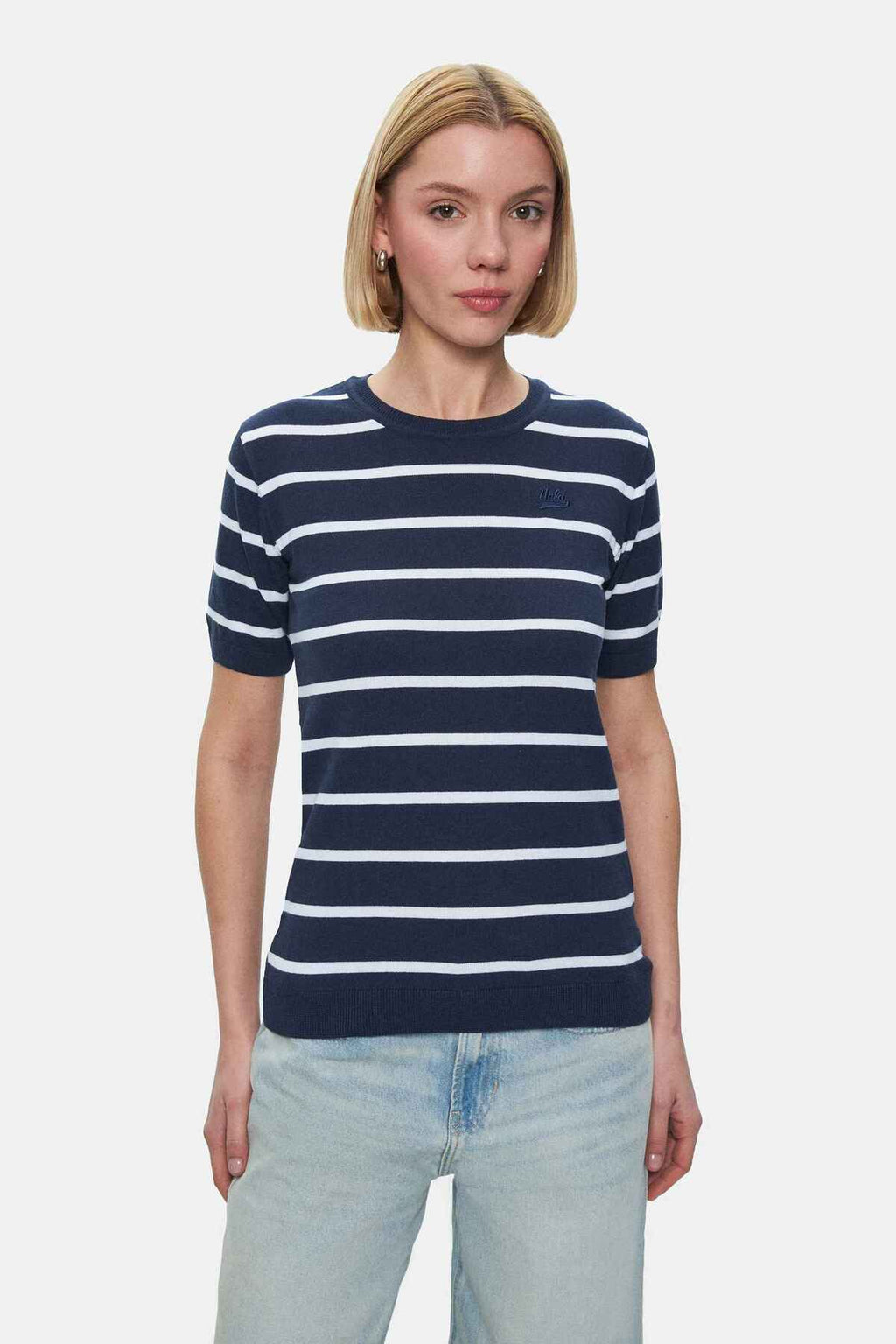 UCLA Tricou cu decolteu la baza gatului, imprimeu cu logo, regular fit, Bleumarin, MISHA