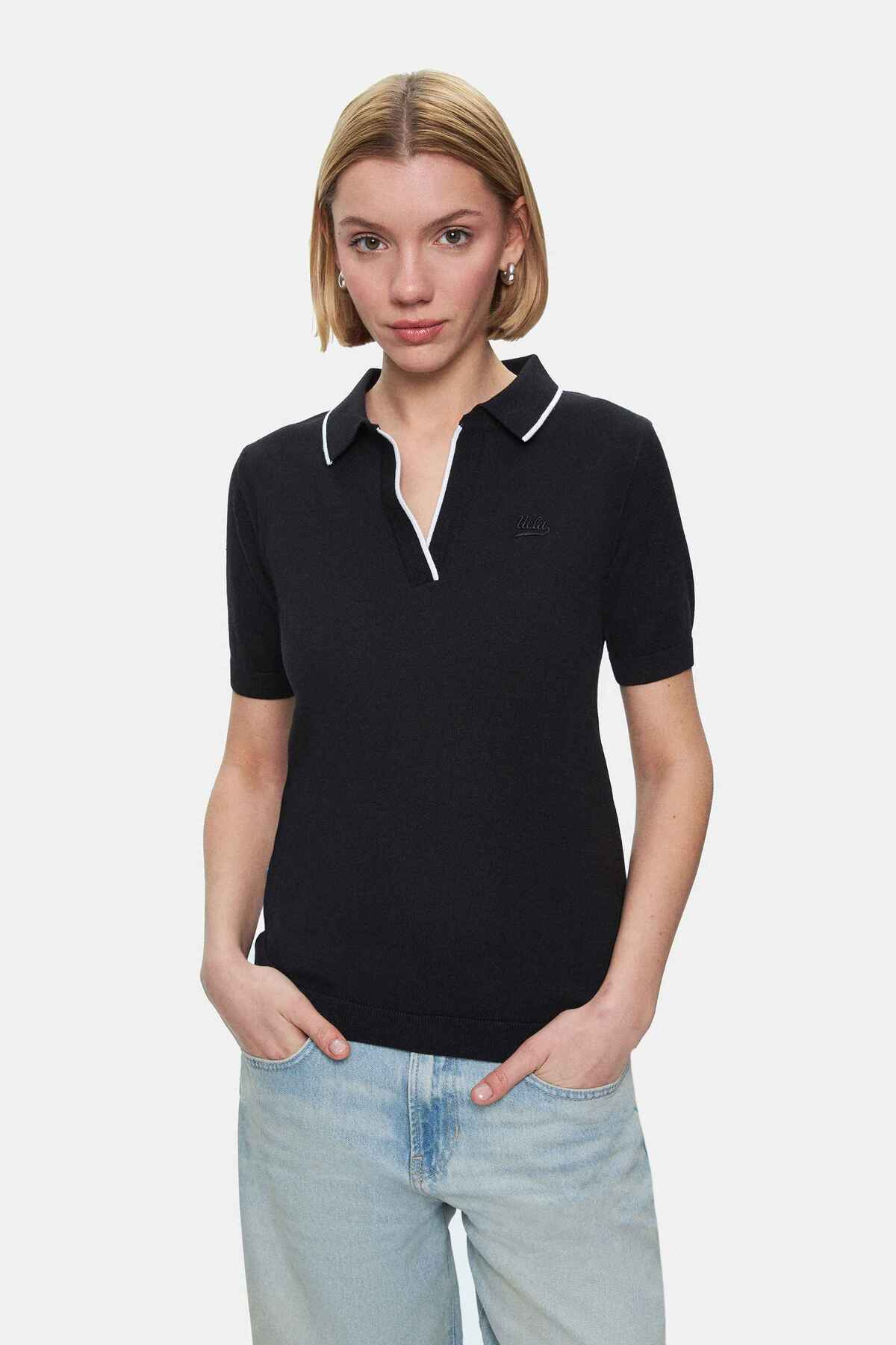 UCLA Tricou cu decolteu la baza gatului, imprimeu cu logo, regular fit, Negru, SASHA