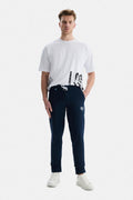 UCLA Pantaloni de trening cu elastic si snur in talie, fara manseta si logo discret, Bleumarin, CONNOR