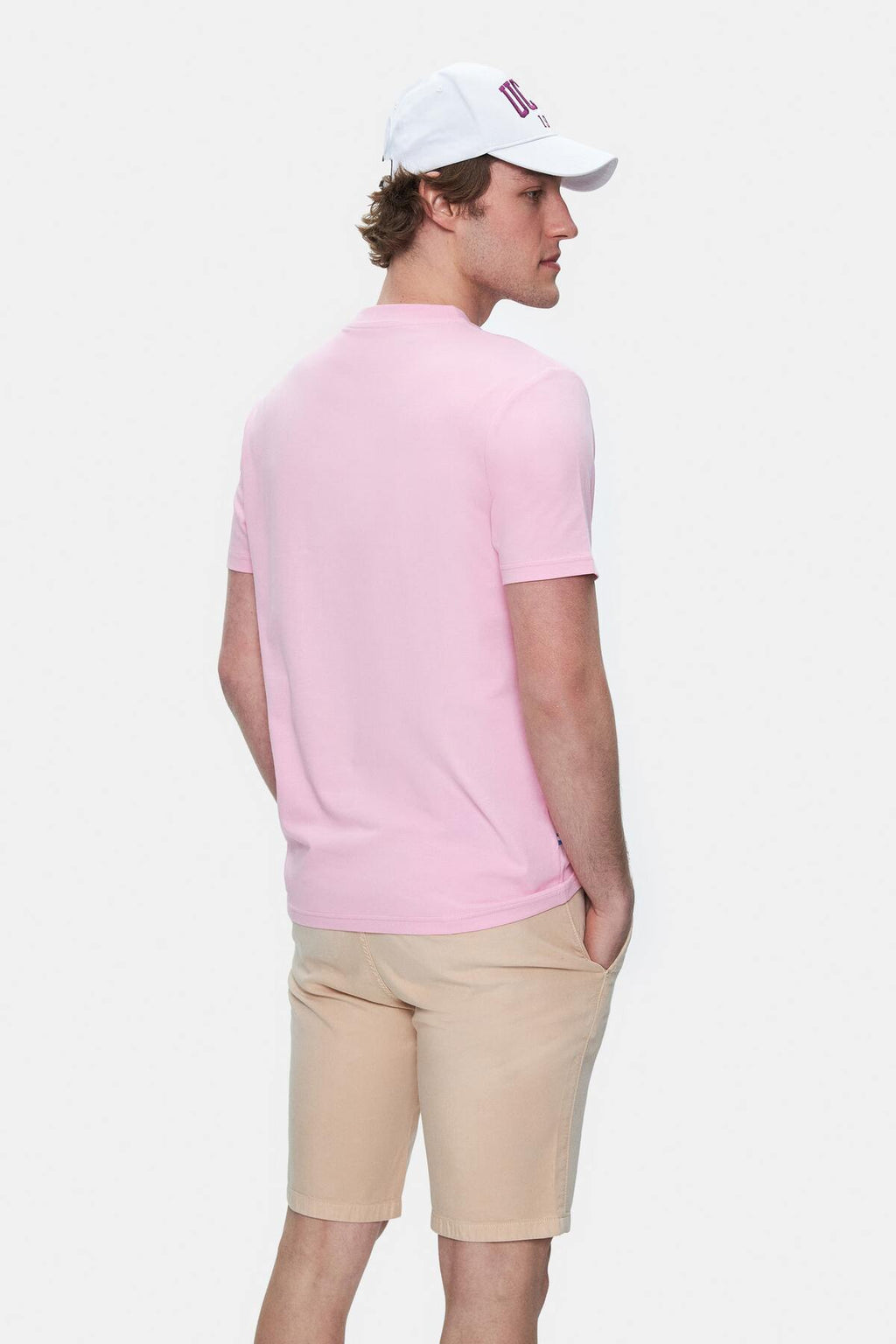 UCLA Tricou cu decolteu la baza gatului, imprimeu cu logo, regular fit, Roz, FABIO