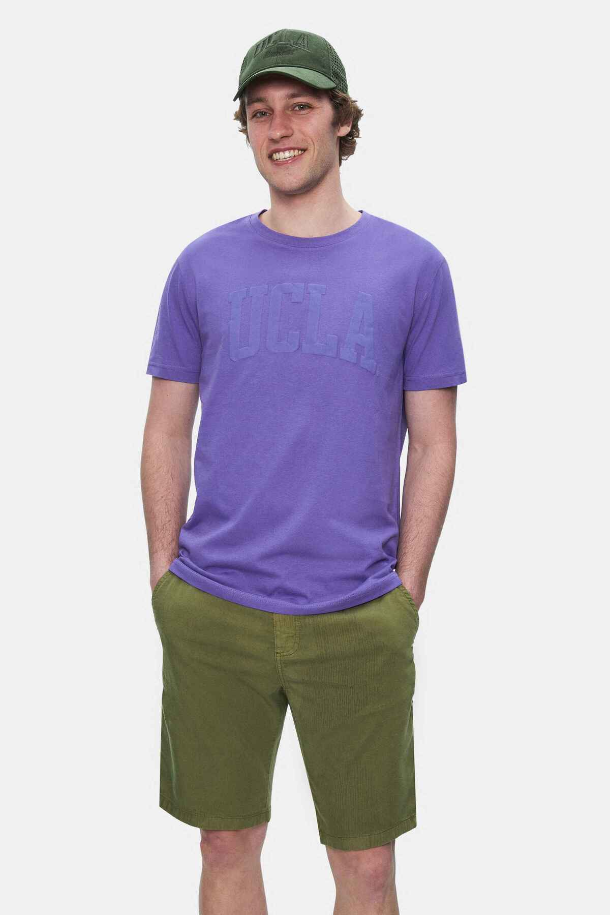 UCLA Tricou cu decolteu la baza gatului, imprimeu cu logo, regular fit, Mov, CULVER 1