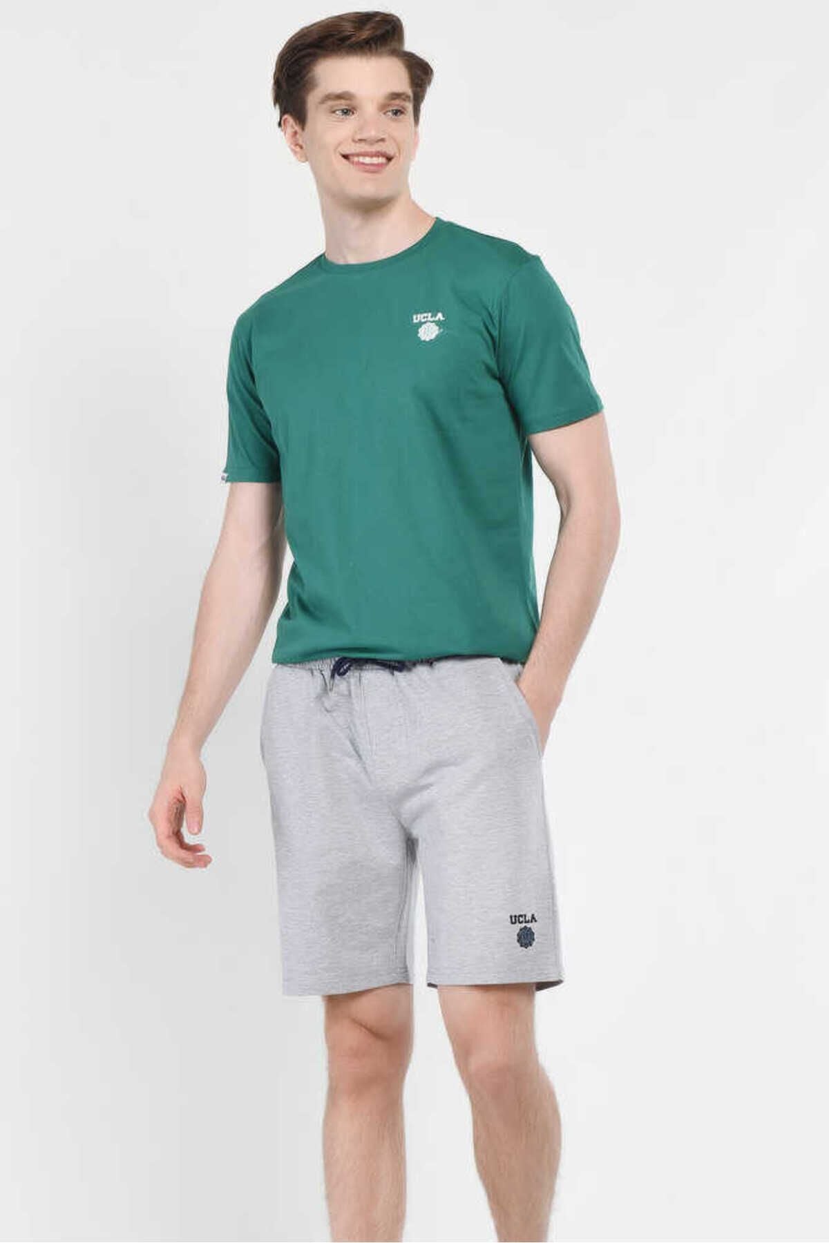 UCLA Pantaloni scurti cu snur si banda elastica in talie, buzunare laterale si imprimeu cu logo discret, Gri, FOWLER