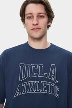 UCLA Tricou cu decolteu la baza gatului, imprimeu cu logo, regular fit, Bleumarin, WEBSTER