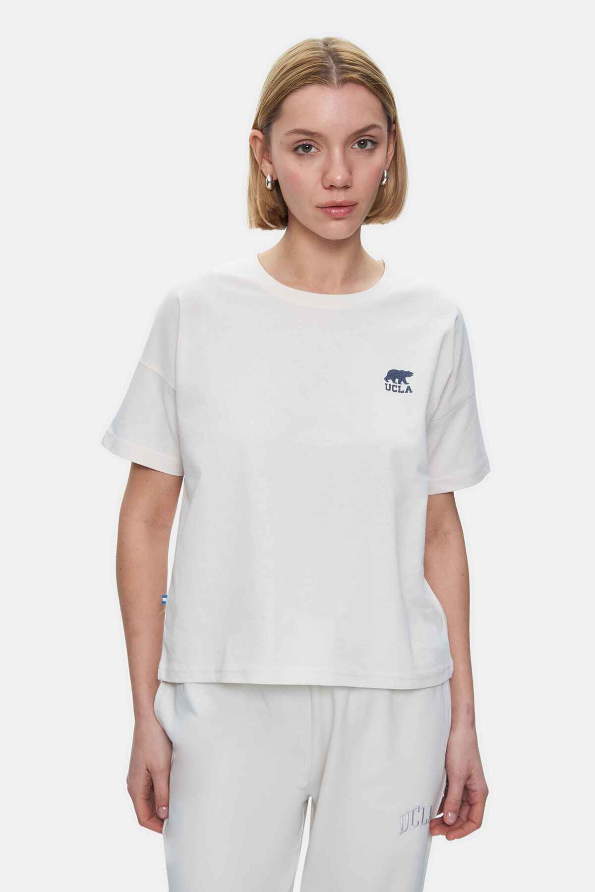 UCLA Tricou cu decolteu la baza gatului, imprimeu cu logo, regular fit, Alb, KENZIE