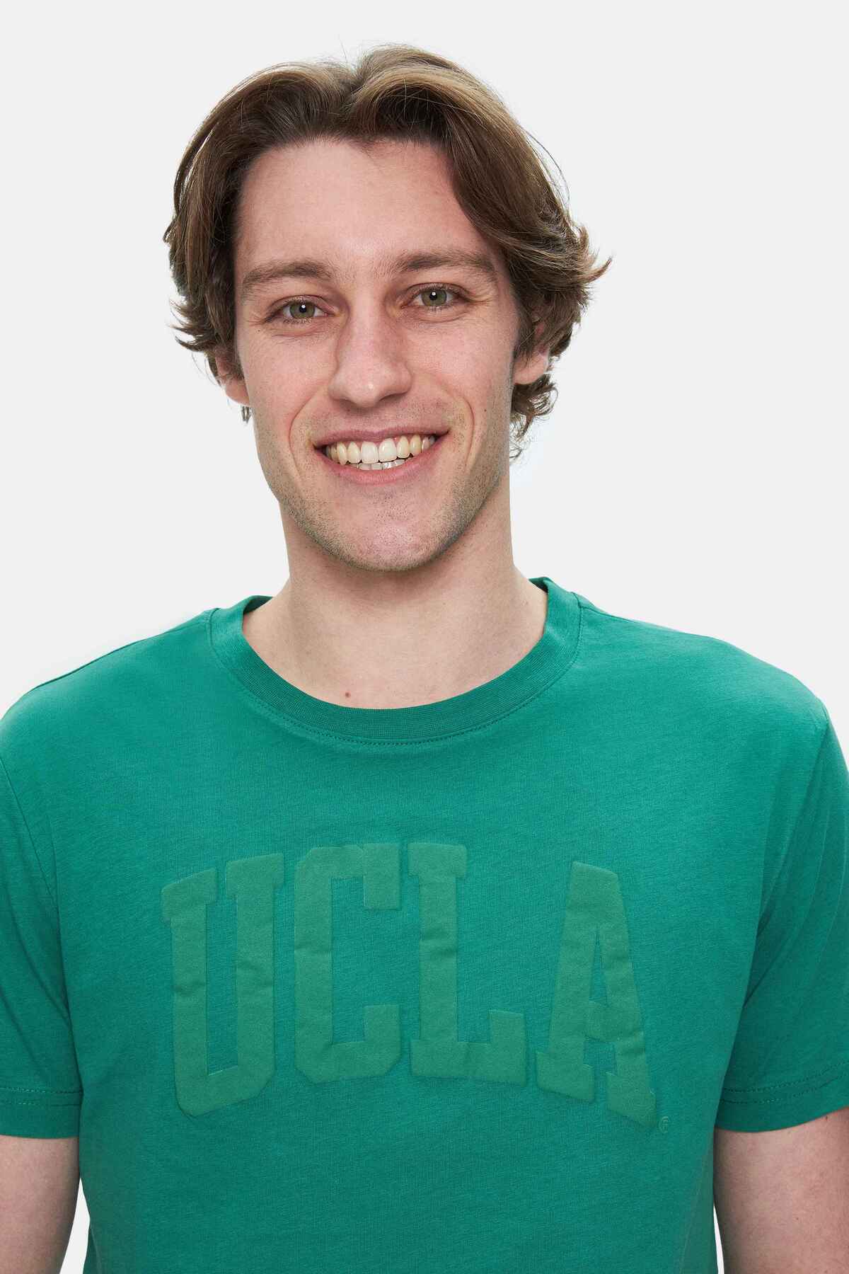 UCLA Tricou cu decolteu la baza gatului, imprimeu cu logo, regular fit, Verde, CULVER