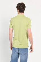 UCLA Tricou cu guler si nasturi, regular fit, logo brodat discret, Verde, LAKES