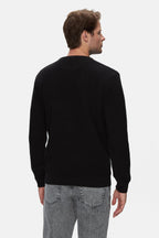 UCLA Pulover tip tricot, cu logo brodat, decolteu la baza gatului, Negru, EMORY
