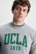 UCLA Bluza cu decolteu la baza gatului, regular fit, imprimeu cu logo, Gri, BALDWIN