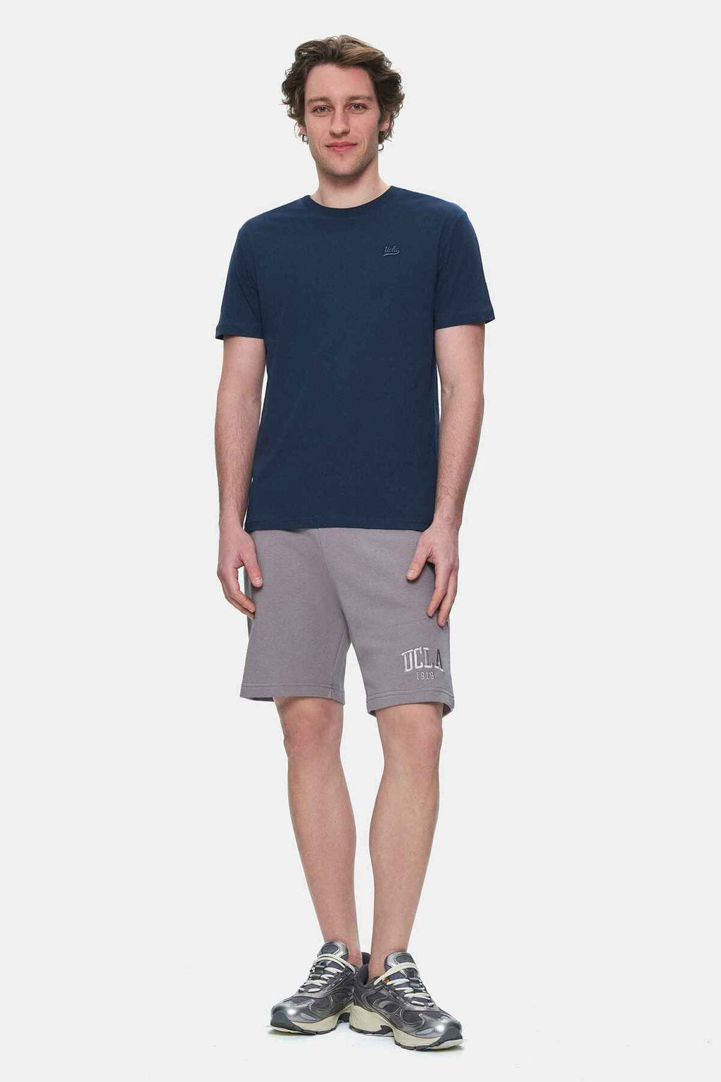 UCLA Tricou cu decolteu la baza gatului, imprimeu cu logo, regular fit, Bleumarin, HARPER