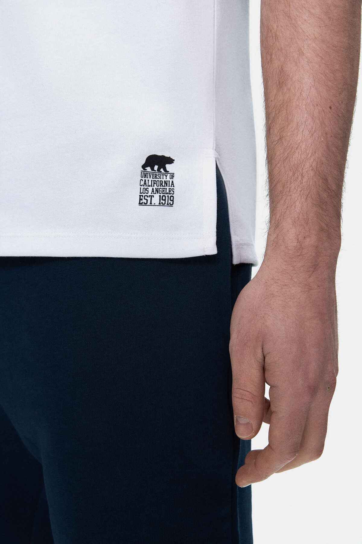 UCLA Tricou cu decolteu la baza gatului, imprimeu cu logo, regular fit, Alb, BODHI