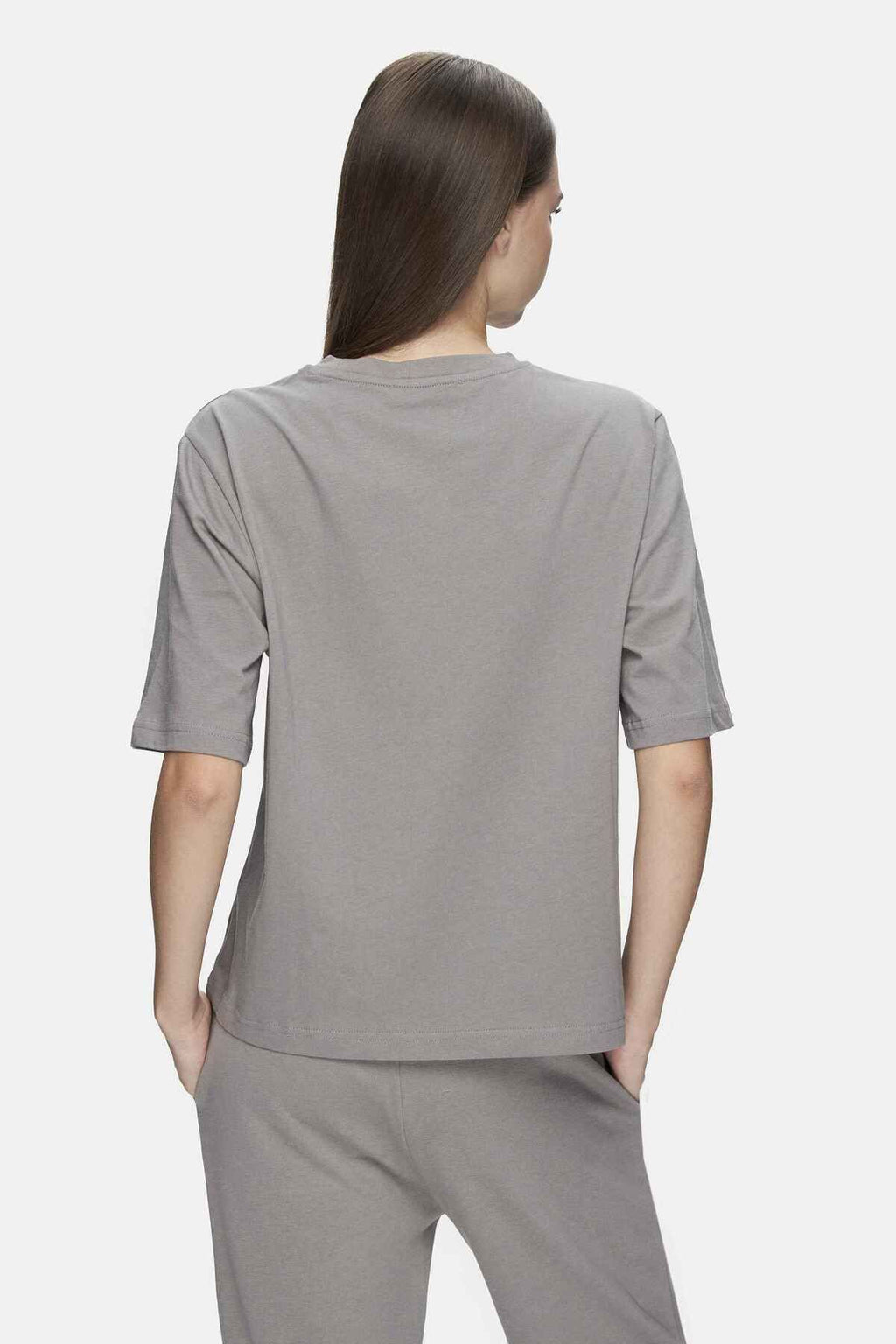 UCLA Tricou cu decolteu la baza gatului, imprimeu cu logo, regular fit, Gri, MANUELA