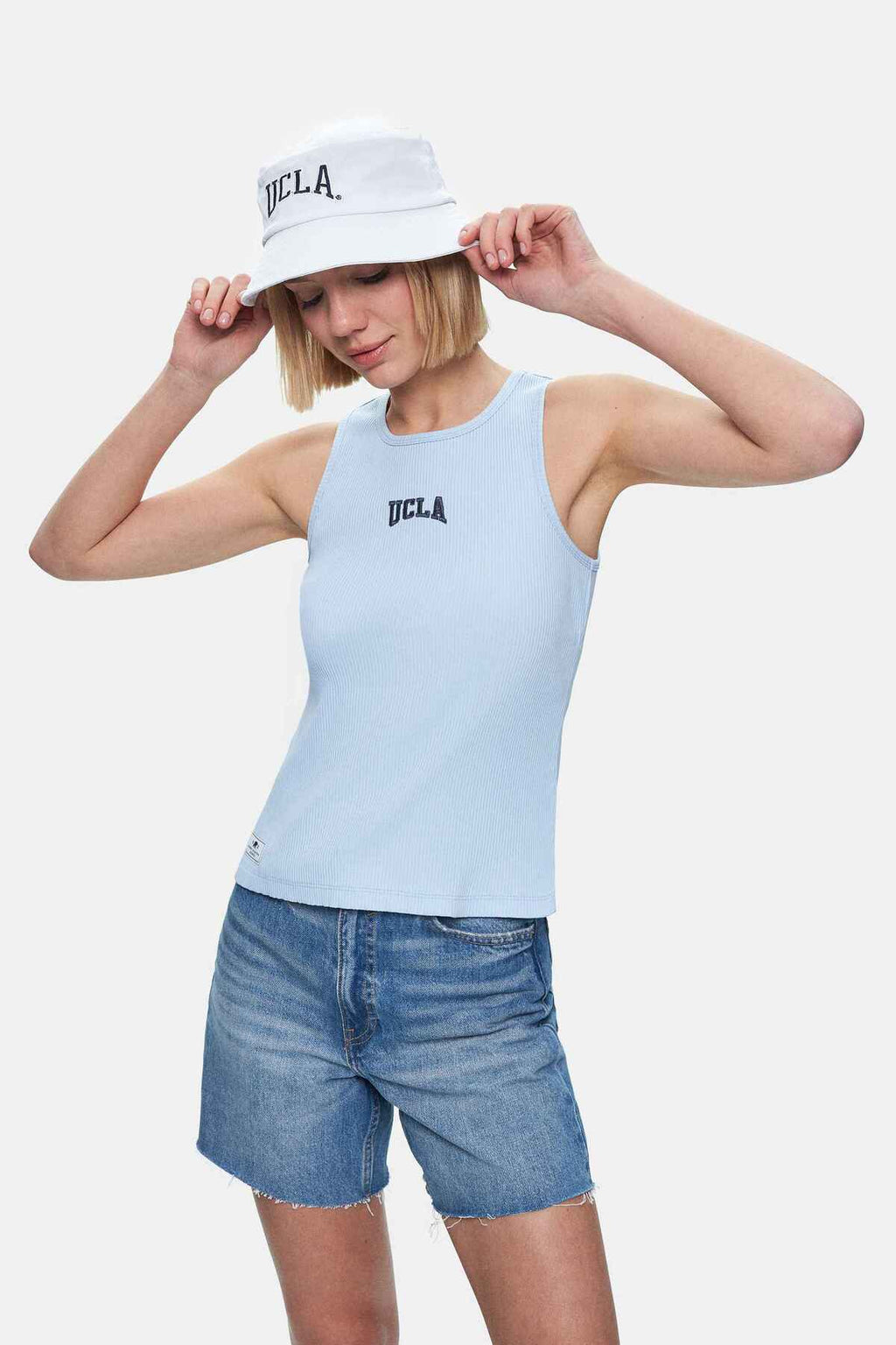 UCLA Tricou cu decolteu la baza gatului, imprimeu cu logo, regular fit, SKYWAY, SALINAS