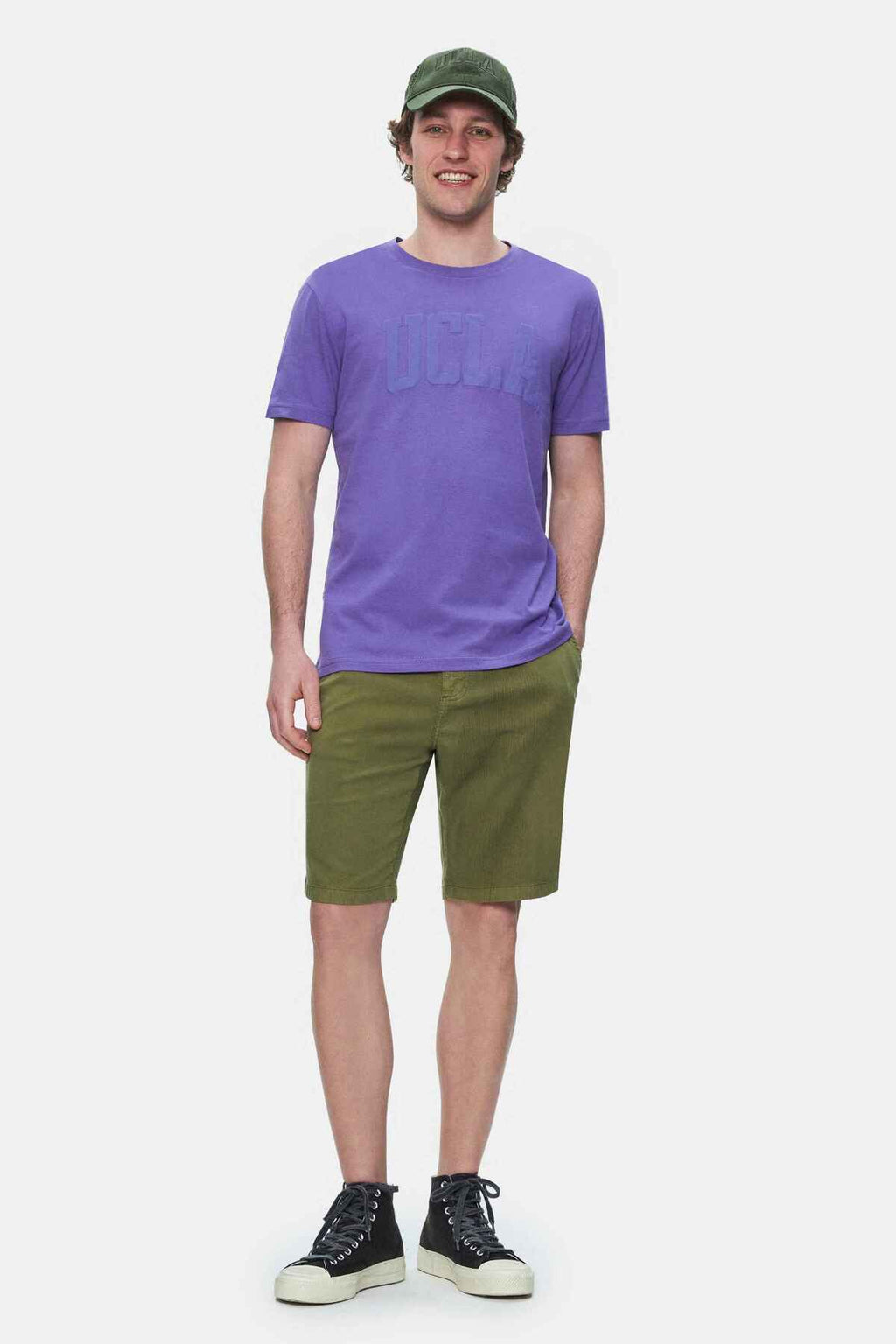 UCLA Tricou cu decolteu la baza gatului, imprimeu cu logo, regular fit, Mov, CULVER 1