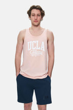 UCLA Tricou cu decolteu la baza gatului, imprimeu cu logo, regular fit, Roz, PEBBLE