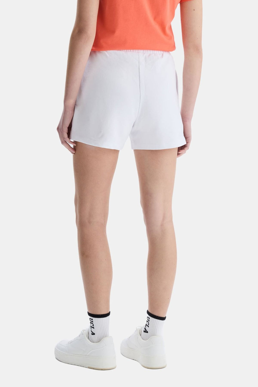 UCLA Pantaloni scurti cu snur si banda elastica in talie, buzunare laterale si imprimeu cu logo discret, Alb, ROSA